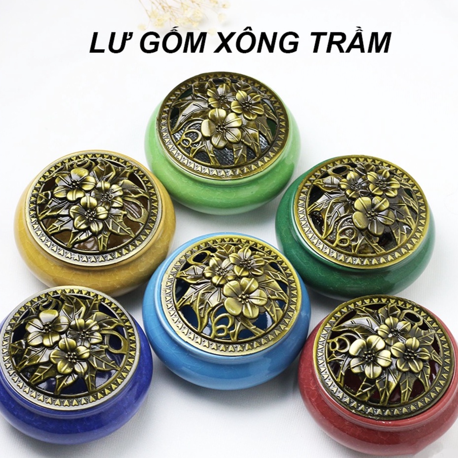 Lư xông trầm bằng gốm - Lư hương sứ nhiều màu, có tấm lót chống nóng đi kèm - Trong Nhà