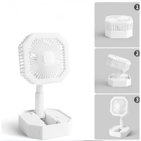 Quạt Tích Điện Gấp Gọn - Quạt Mini Để Bàn Xoay 360 Độ, Có Đèn Đọc Sách