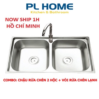 Chậu rửa chén 2 hộc inox 100% cm tặng kèm vòi rửa chén
