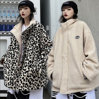 (Ảnh thật -Có sẵn) Áo khoác lông cừu unisex 2 in 1 mặc 2 mặt họa tiết báo đốm thời trang cao cấp