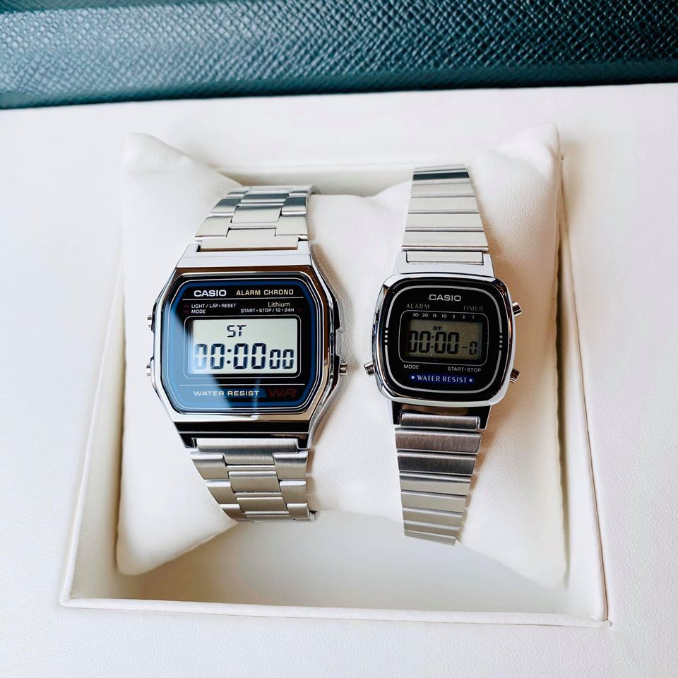 Đồng hồ đôi nam nữ Casio A158 và LA670 Silver - Hàng chính hãng - Fullbox Tem - BH 1 năm
