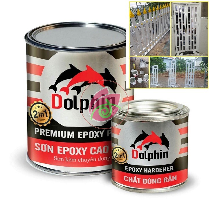 Sơn sắt mạ kẽm màu Trắng bóng Epoxy Dolphin 2 thành phần bộ 1kg