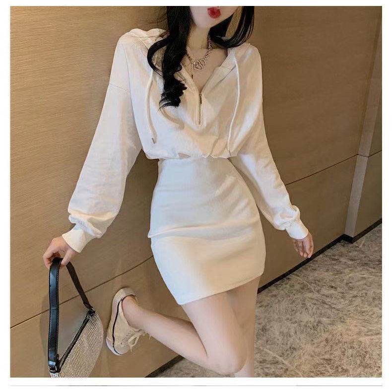 Đầm hoodie dài tay ôm eo phong cách thiên nhiên