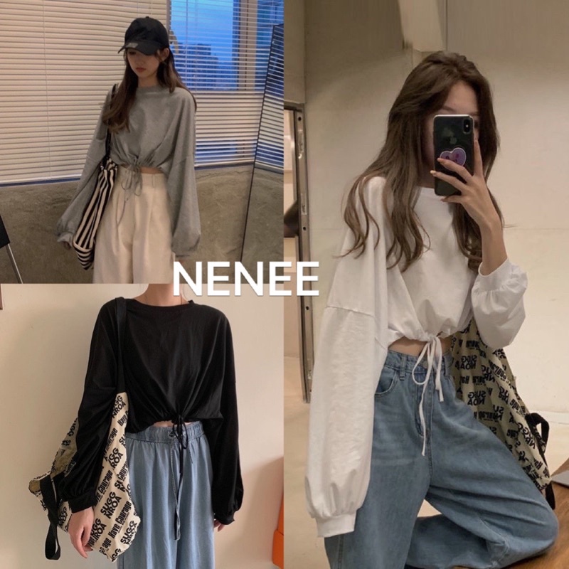 Áo croptop dài tay bo chun eo Unisex ❤️croptop tay phồng❤️phong cách ulzzang chất thun co dãn mát mịn, NENEE
