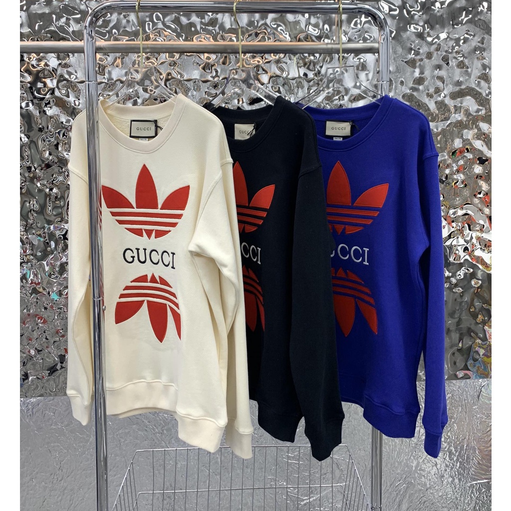 Áo len nữ dài tay Gucci GC GG cao cấp, hoạ tiết cỏ 3 lá phối sọc thanh lịch, thời thượng