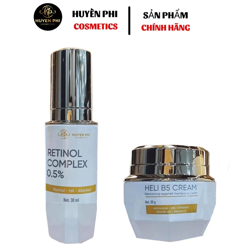 Combo Bộ Tái Sinh Retinol Complex Huyền Phi, Kem Phục Hồi Heli B5 Cream Dưỡng Da Tái Tạo Chăm Sóc Làn Da Khỏe Mạnh