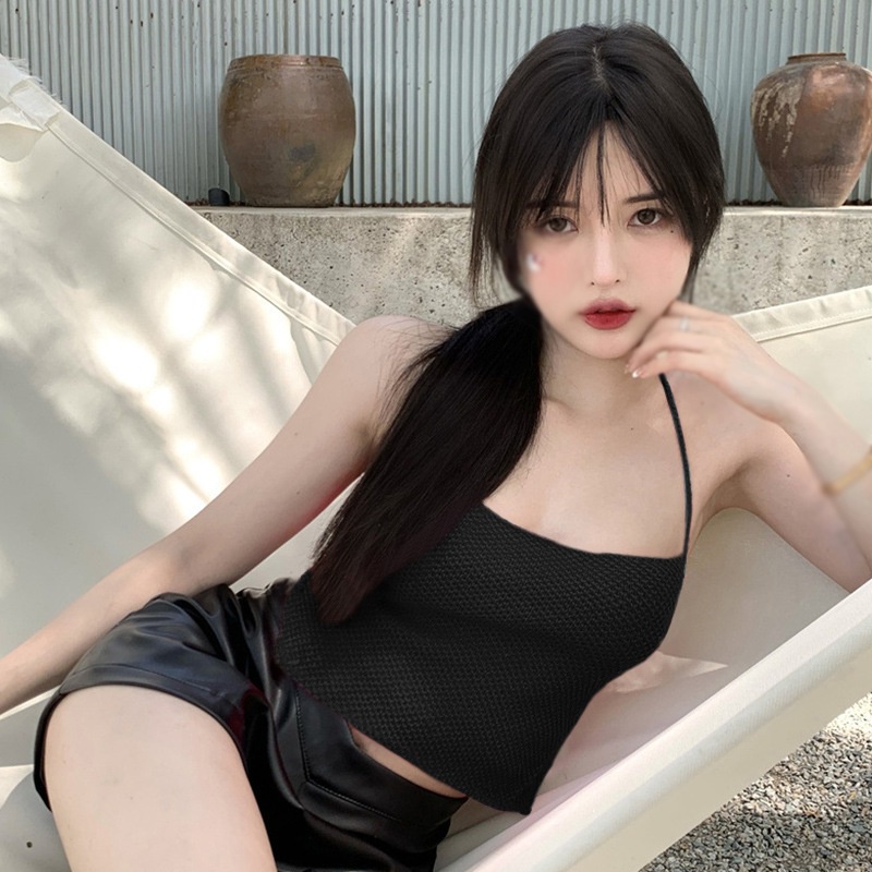 Áo Croptop Hai Dây Màu Trơn Cột Dây Hở Lưng Phong Cách Hàn Quốc Thời Trang Cho Nữ