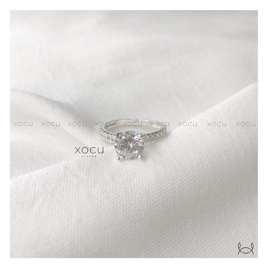 Nhẫn Bạc, Diamond Ring, Kim Cương 4 Chấu Xuông, Mặt Đá Lớn, Xocu