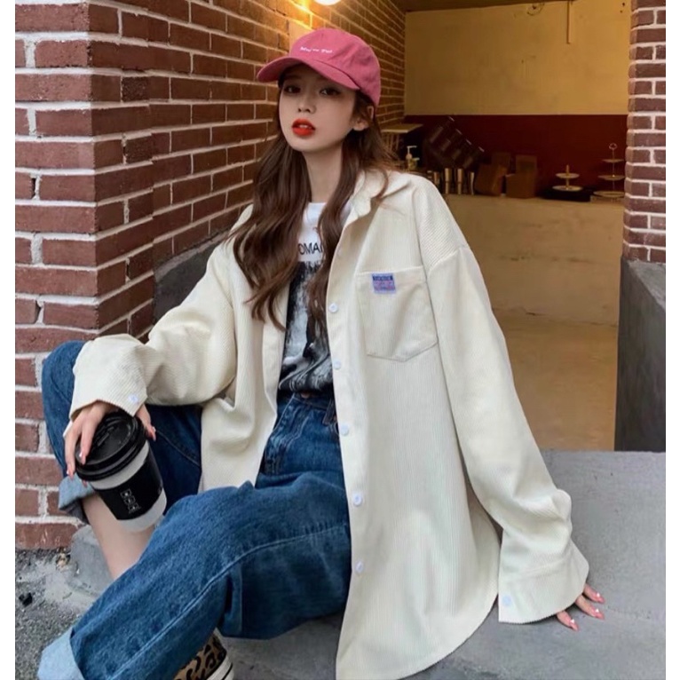 áo sơmi nhung gân 2T logo thêu túi unisex dành cho cả nam và nữ ( có sẵn)