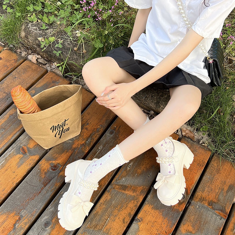 Giày Búp Bê Da Đính Ngọc Trai Phong Cách Lolita Thời Trang Xuân Thu 2022 Cho Nữ