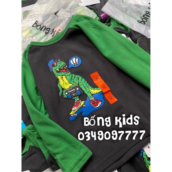 Bộ Nỉ Băng Lông Bé Trai Khủg Log Xanh Xám PR