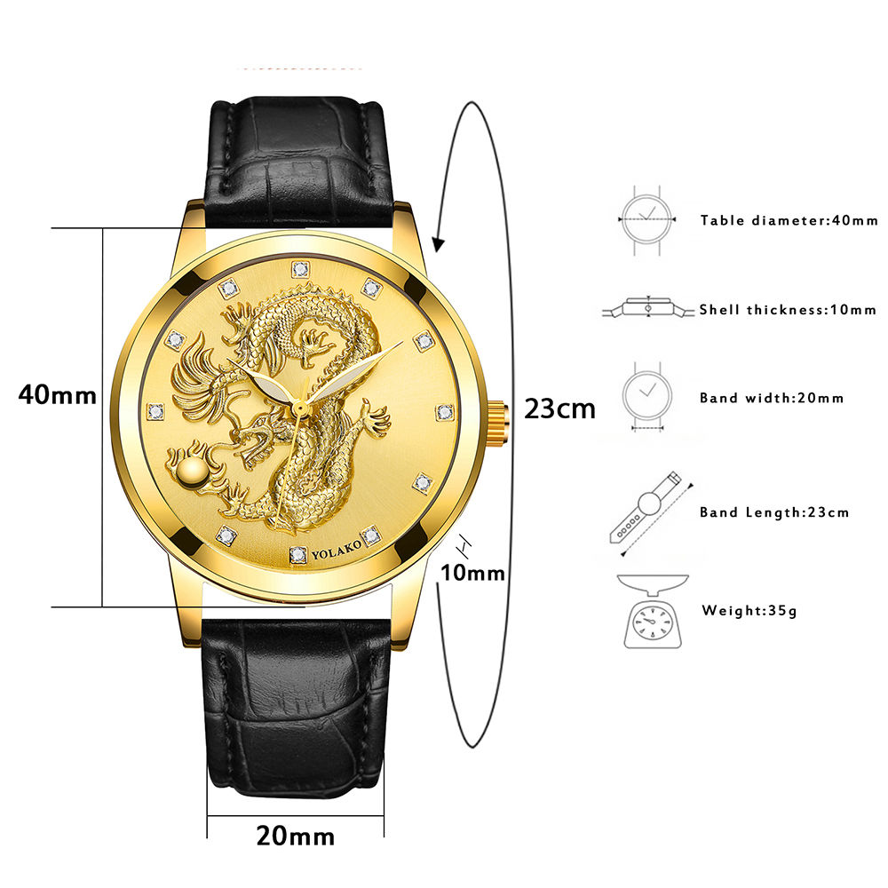 Creative Dragon Rhinestone Men Business Watch Casual Leather Strap Male Quartz Watches