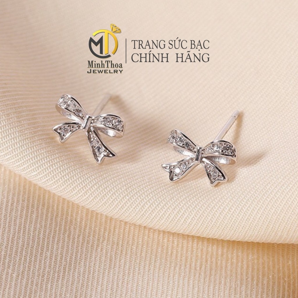 Khuyên tai nữ bạc đẹp ,bông hoa tai nơ bạc trang sức phong cách Hàn Quốc Minh Thoa JEWELRY