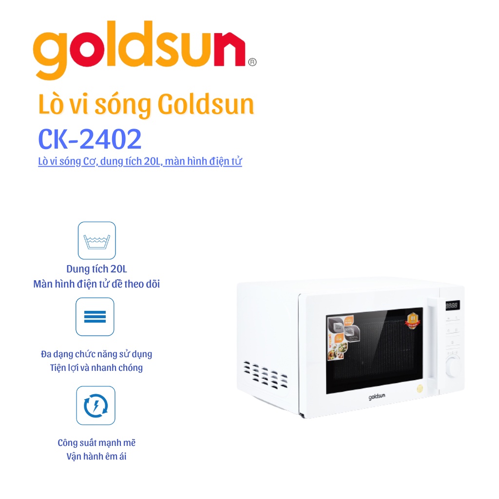 [Mã BMLT300 giảm 10% đơn 499K] Lò vi sóng Goldsun CK2402- Điện tử 20L Hàng chính hãng Bảo hành 12 tháng