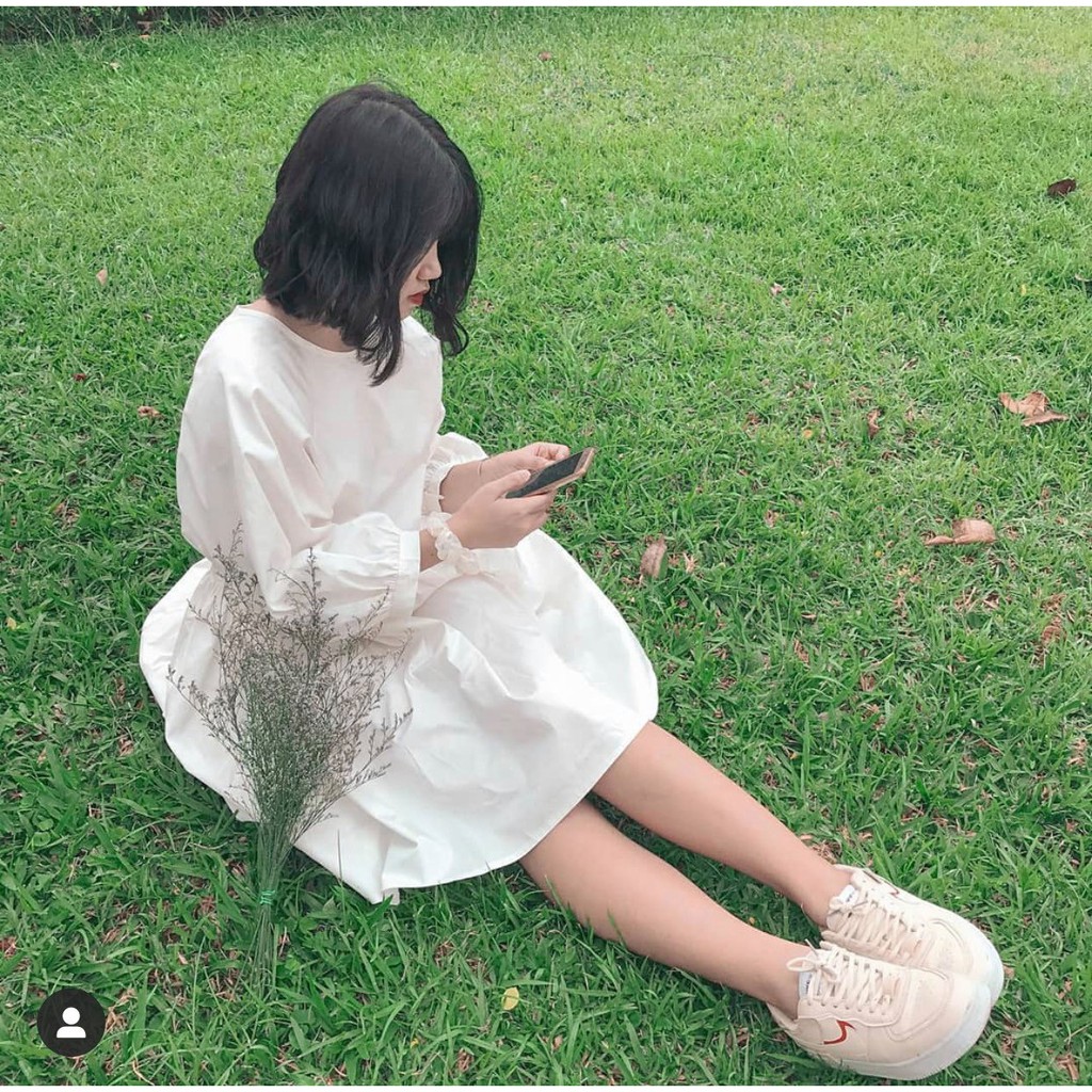 Đầm Babydoll Trơn Dáng Suông Tay Bồng 2 Màu
