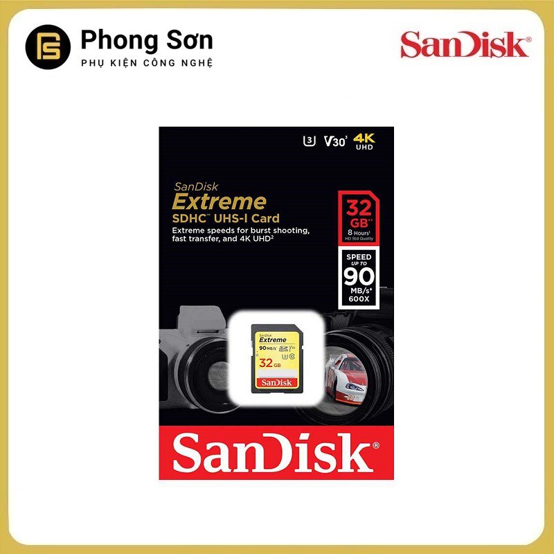 Thẻ nhớ SDHC SanDisk Extreme 32GB Class 10 UHS1-U3 90MB/s (Vàng) | BigBuy360 - bigbuy360.vn