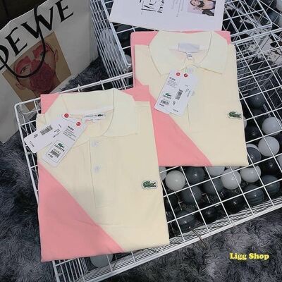 APN159 - ÁO POLO HỒNG PHỐI TRẮNG CHÉO CHO NỮ