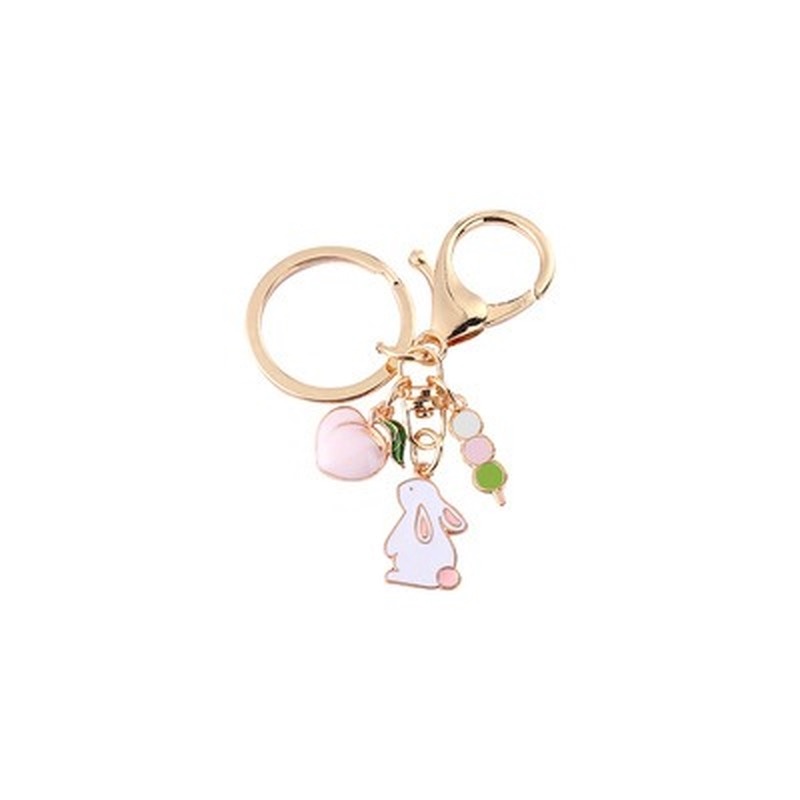 Móc khóa QIHE JEWELRY hình thỏ và hoa hồng hoạt hình đáng yêu xinh xắn