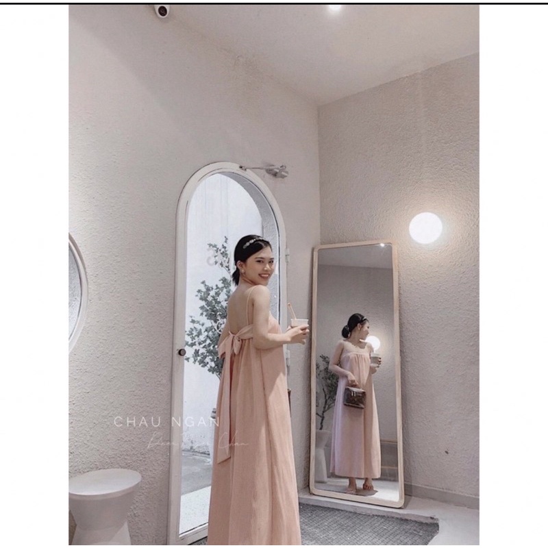 Đầm Maxi Xếp Ly cột nơ lưng có mút ngực giống hình 99%