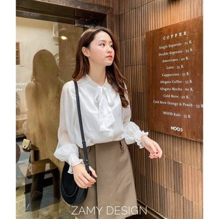 Set áo sơ mi nơ kèm quần váy