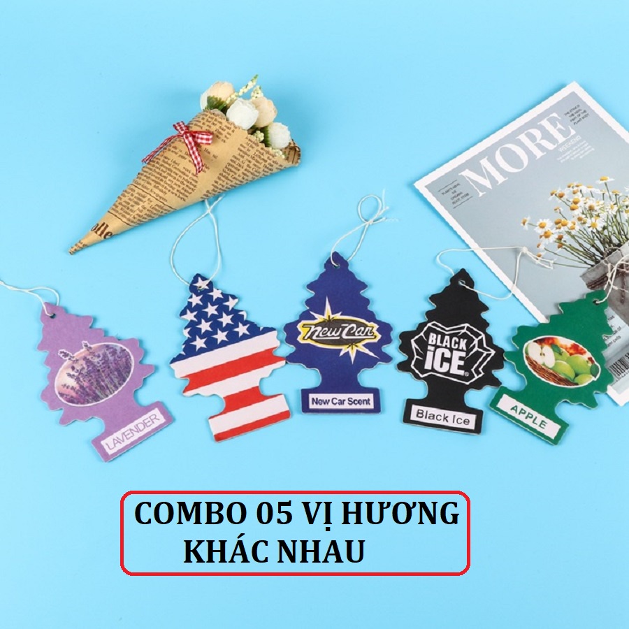 [Combo 5 vị hương] Lá cây thông thơm khử mùi ô tô, xe hơi little trees mỹ , lá cây thông sáp thơm tỏa mùi oto, phòng ngủ
