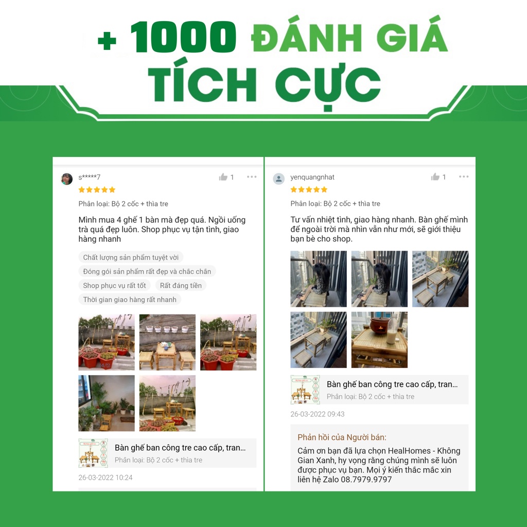 Bộ bàn ghế Ban công tre tự nhiên thư giãn gồm 2 ghế 1 bàn dùng trang trí sân vườn,decor quán cà phê nhà hàng / healhomes