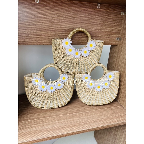 Túi cói bán nguyệt đi biển ⚡ SALE SỐC ⚡ Túi xách tay thiết kế phong cách Vintage phù hợp chụp ảnh, decor
