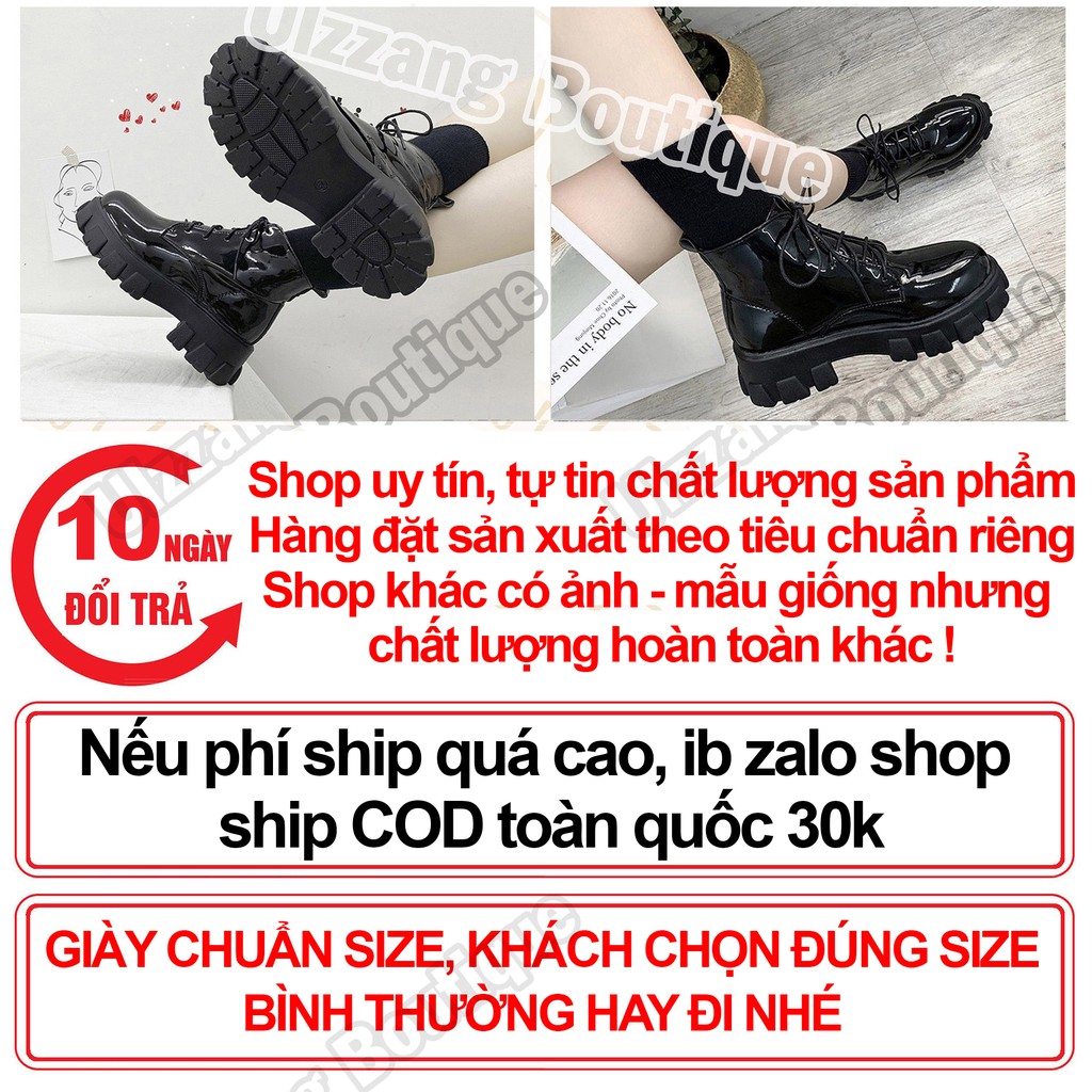 Giày Bốt Martin cao gót đế bệt phong cách Hàn Quốc cho nữ