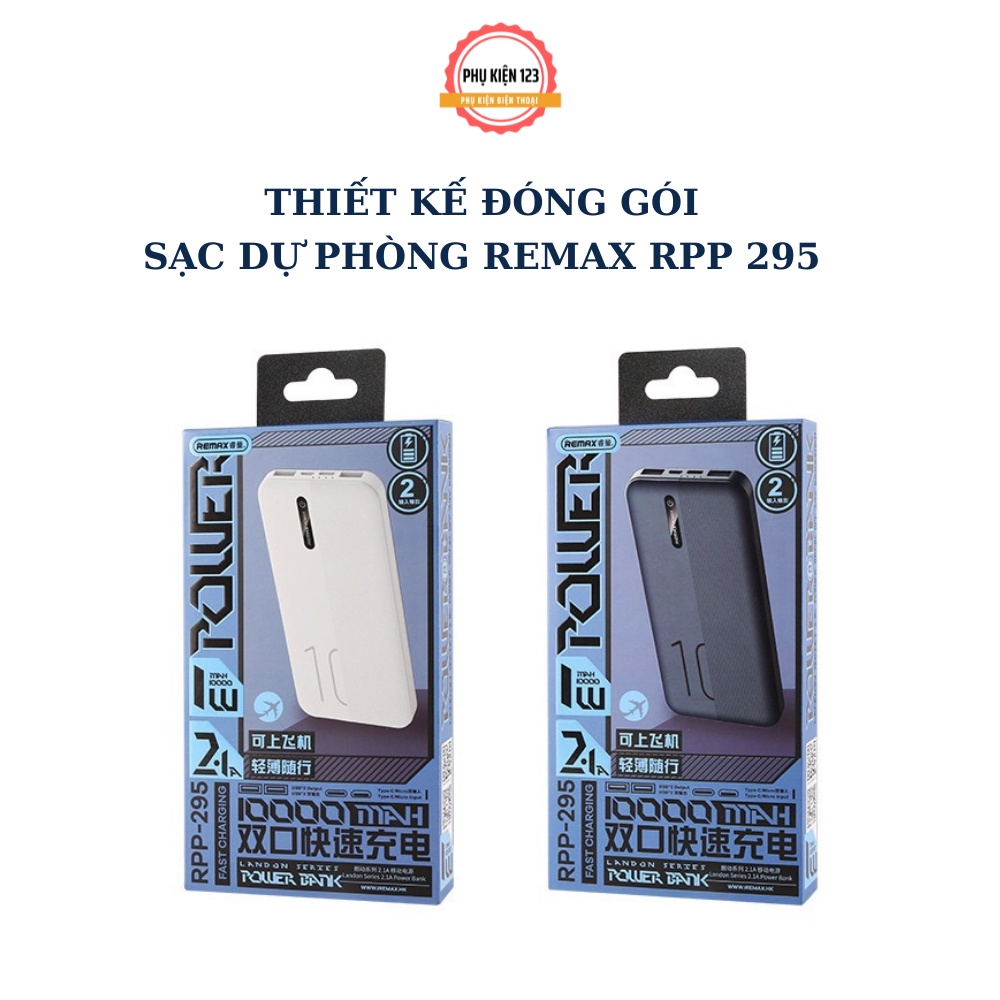 Sạc dự phòng Remax PRR 295 dung lượng 10000mah thiết kế nhỏ gọn màu sắc tinh tế tích hợp điện-Phụ Kiện 123