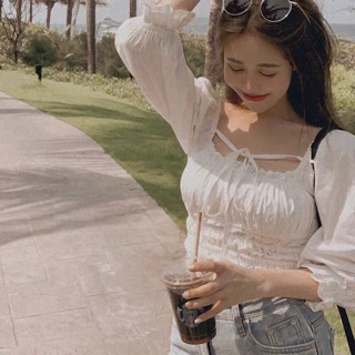 ÁO CROPTOP CỔ U CỘT NƠ (KÈM VIDEO HÌNH THẬT)