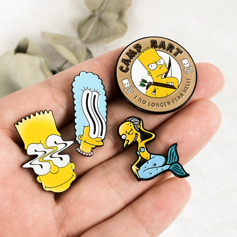 Cartoon 90S  Vintage  Enamel Badge The Simpson Pin Collection Simpson Marge Bart Milpool Bart Simpson  Lapel Pin  Funny  Gift