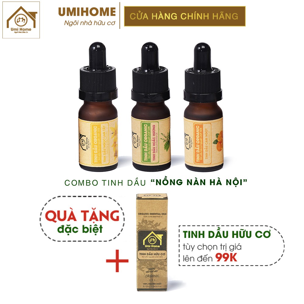 Combo 3 loại Tinh Dầu UMIHOME gồm Ngọc Lan Tây, Hoắc Hương, Cam Ngọt (10mlx3) hữu cơ nguyên chất