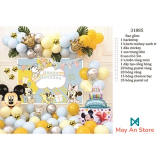 Combo bong bóng trang trí sinh nhật tông xanh dương vàng hình Mickey dễ thương