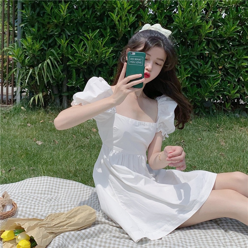 [ Hàng Có Sẵn ]Váy Nữ ,Đầm Nữ Cổ Vuông Tay Phồng Phối Nơ Xinh Xắn Hai Màu Đen Trắng Thời Trang Mùa Hè Dành Cho Nữ ROSE | BigBuy360 - bigbuy360.vn
