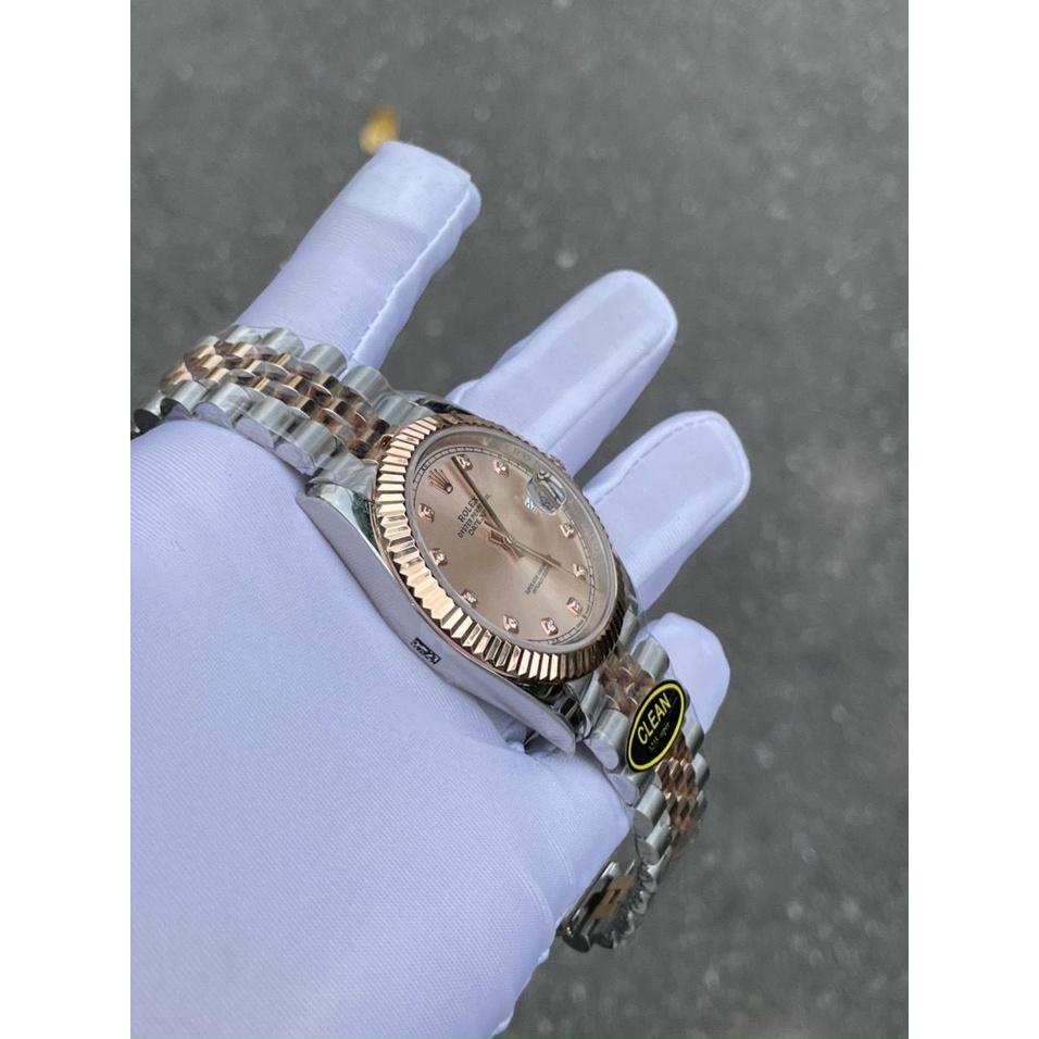 Đồng Hồ Rolex Date Just Vàng Hồng Cọc Số Đính Đá c Siêu Cấp- Máy Cơ Automatic Thụy Sĩ - Size 36mm,42mm - Bảo Hành 5 Năm