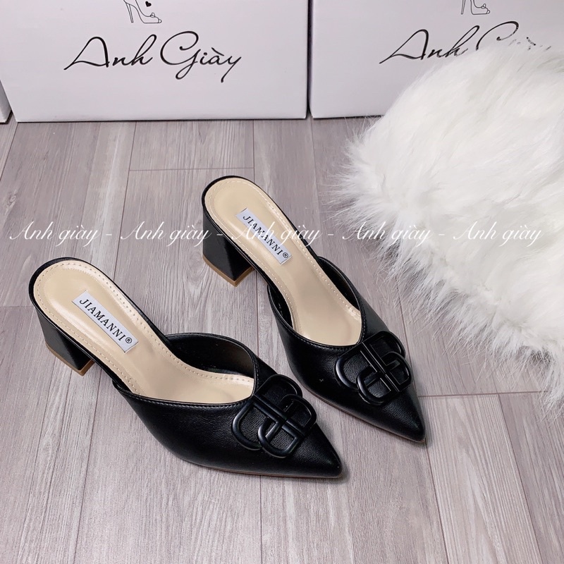 DL02 - Dép sục nữ mũi nhọn da lì gót vuông 6p khoá BB chất liệu da mềm gót trụ chắc chắn phù hợp đi làm, đi chơi