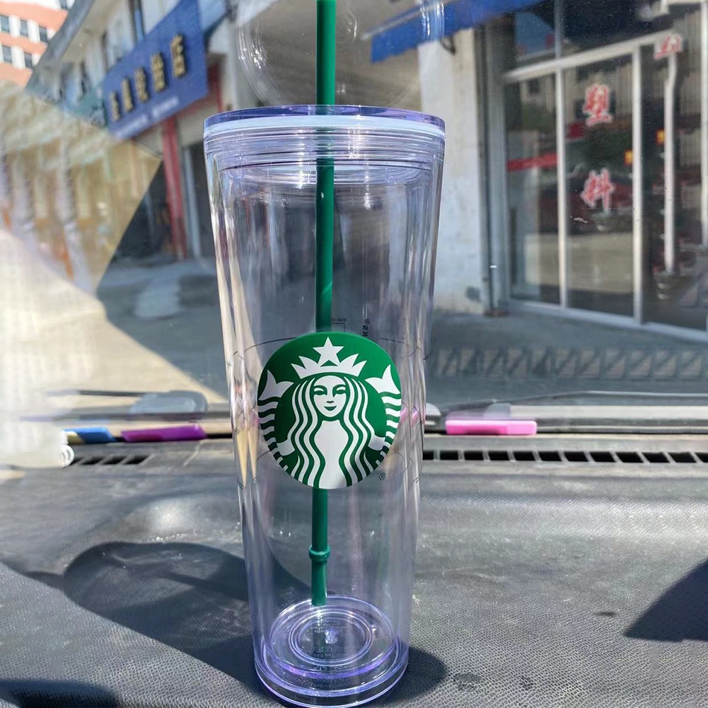 Bình Giữ Nhiệt Cao Cấp Starbucks 2 Lớp Nhựa Trong Suốt 473Ml/710Ml Nước Tiện Lợi Ống Hút