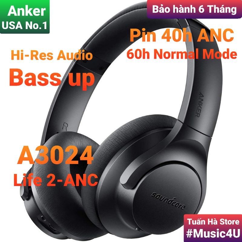 Tai nghe không dây Anker Life 2 NC A3024 A3023, chống ồn chủ động ANC, Hi-Res Audio Tuấn Hà Store