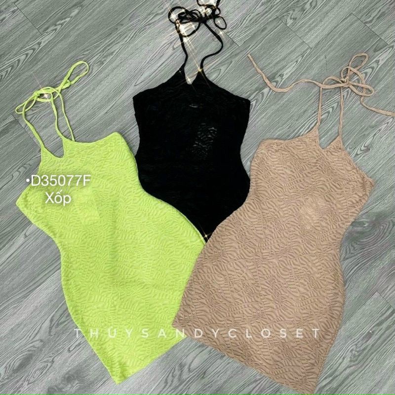Đầm Thun Xốp Cổ Yếm Cột Dây Váy Yếm Ôm Body Sexy Gợi Cảm 3 Màu