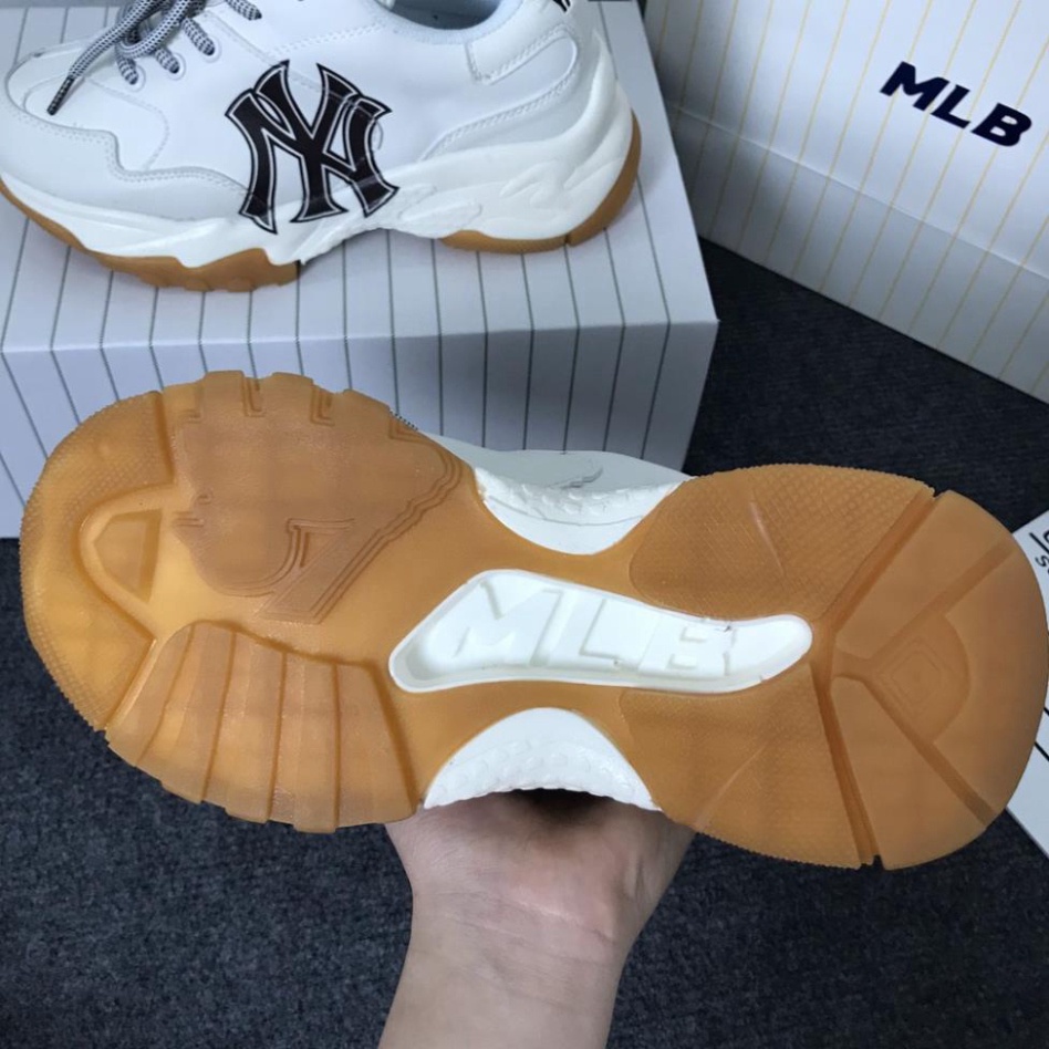 Giày sneaker MLB NY đen đế nâu, Giày thể thao nam nữ NY đen da bò tăng chiều cao 4cm full size | BigBuy360 - bigbuy360.vn