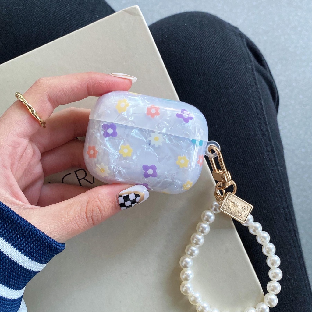 Vỏ Bảo Vệ Hộp Sạc Tai Nghe AirPods 1 2 pro 3 2021 gen3 Bluetooth Không Dây Đính Ngọc Trai Họa Tiết Hoa Dễ Thương