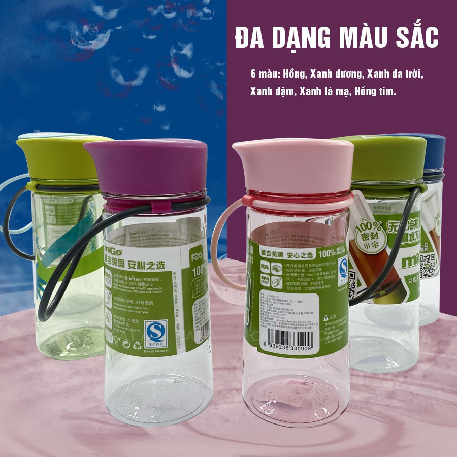 Bình nước, bình nước bằng Nhựa BPA FREE MIGO Cao cấp - 1519 - An toàn, trong suốt, có rây lọc, quai xách tiện lợi