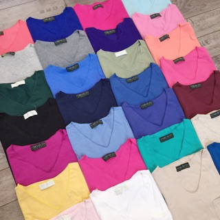 Set 2 áo thun nữ cổ tim, cotton co giãn 4 chiều vnxk f21