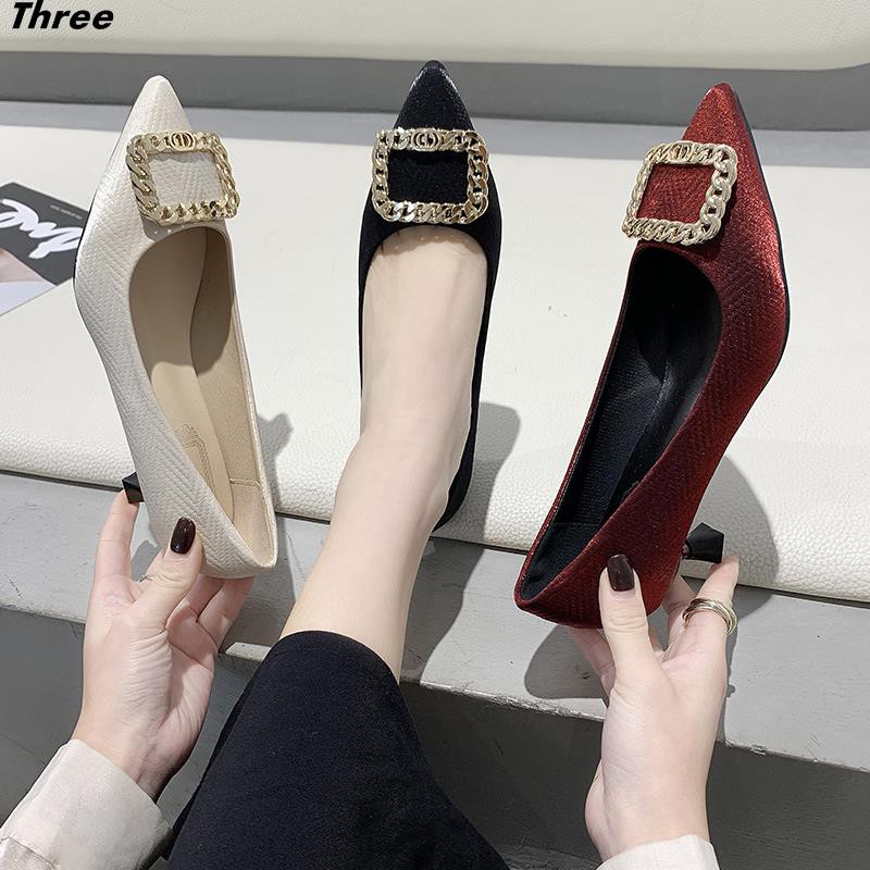 Women's shoes, high heels rhinestone square buckle single shoes women pointed shallow mouth bridesmaid shoes stiletto evening dress women