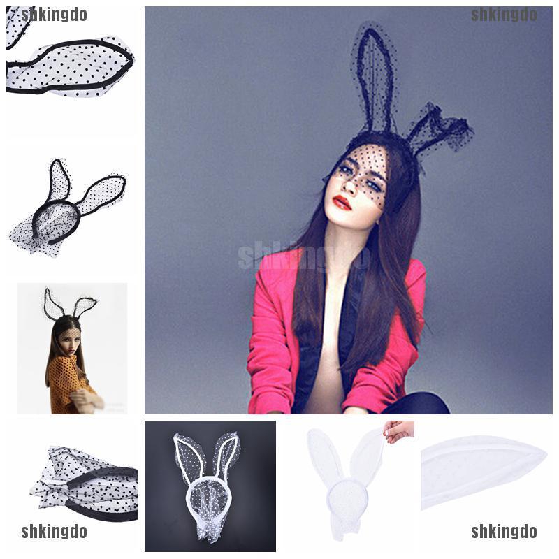 Cài Tóc Mặt Nạ Ren Bob Phối Lưới Tai Thỏ Quyến Rũ Cho Nữ