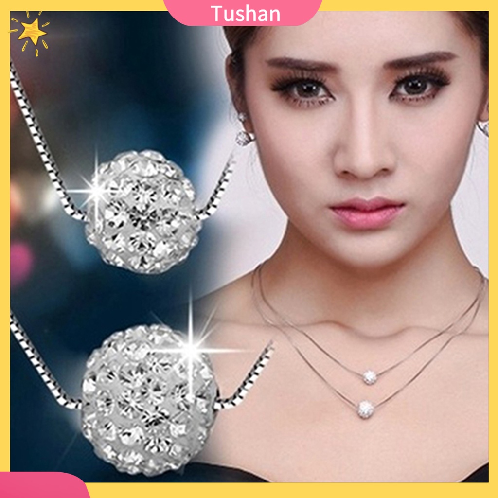 TUSH_Women's Simple Luxury Inlaid Rhinestone Bead Double-layer Chain Necklace Jewelry