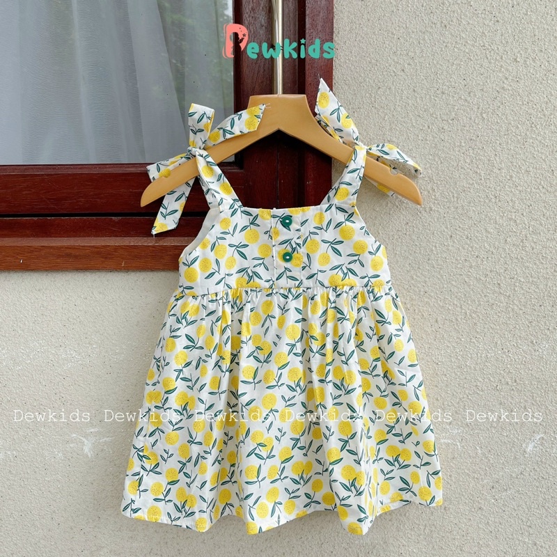 Váy cho bé gái Dewkids váy 2 dây thắt nơ điệu đà vải thô mềm thoáng mát - VH01