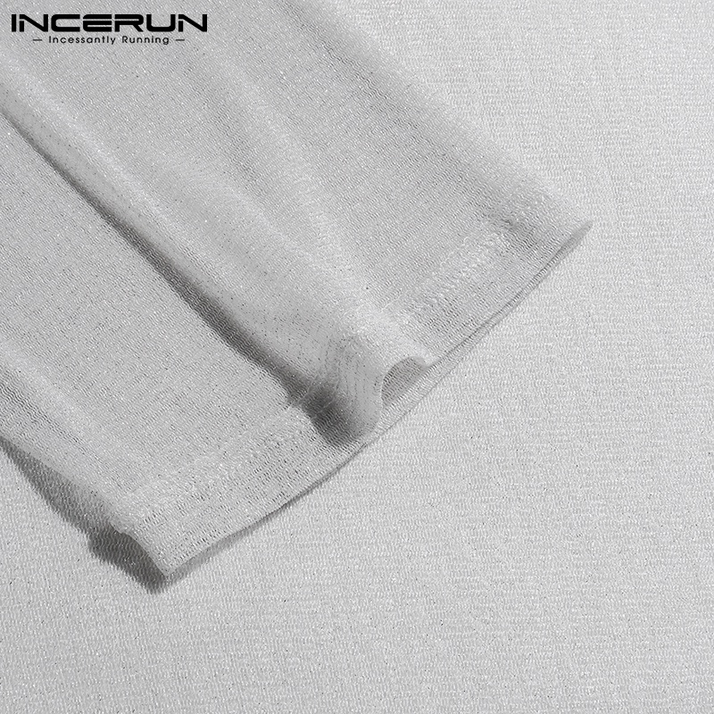 Áo thun INCERUN tay dài phối lưới xuyên thấu màu sắc đơn giản dành cho nam
