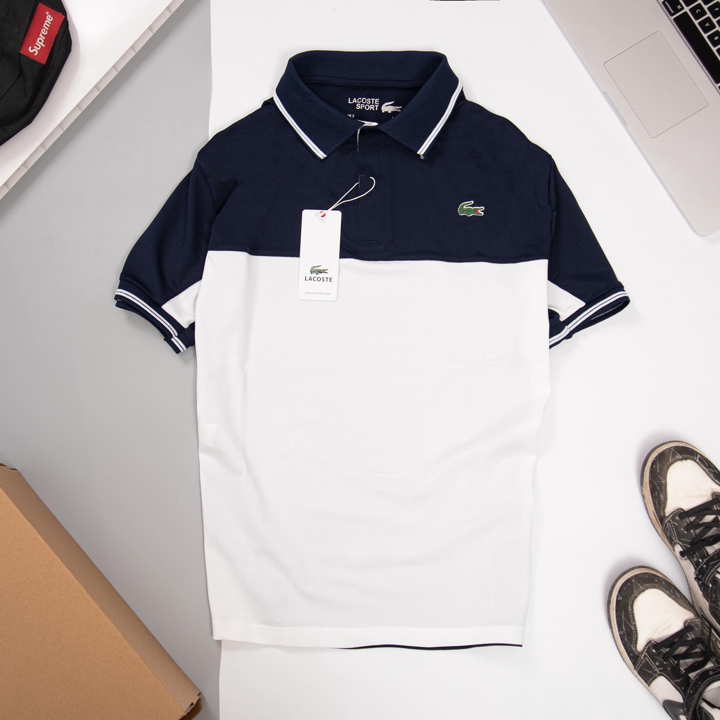 Áo polo Lacoste cá sấu phối màu hiện đại phong cách thể thao, chất vải cotton cá sấu thấm hút mồ hôi
