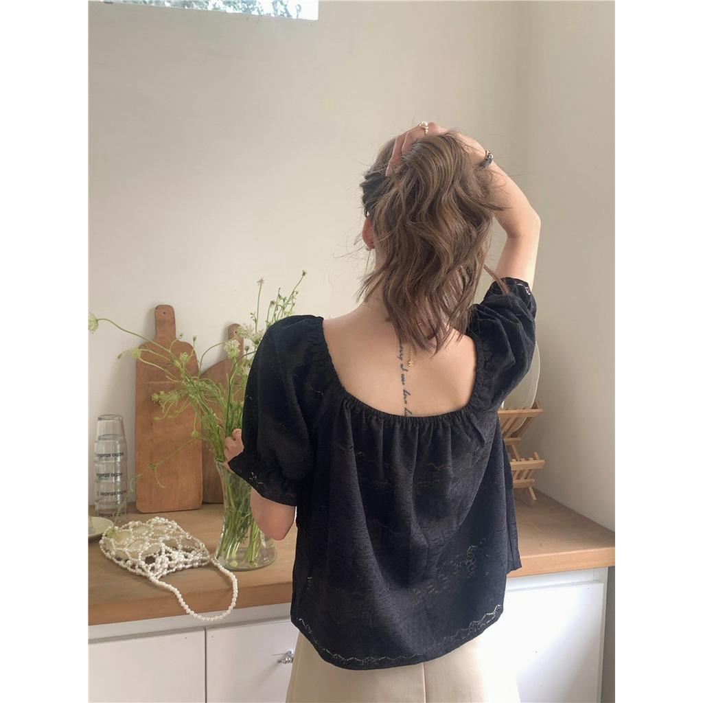 Áo Ren Cổ Vuông Ngắn Tay Thời Trang Pháp Quý Phái 63392